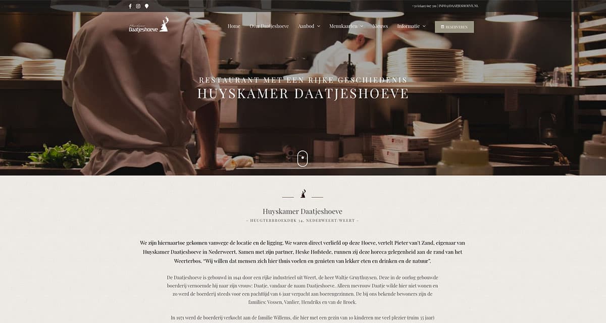 Website ontwikkeling voor Restaurant Huyskamer Daatjeshoeve