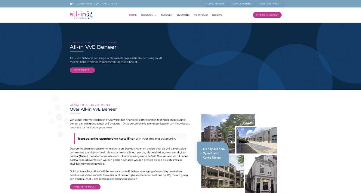 Logo, huisstijl en website ontwerp voor All-in VvE Beheer